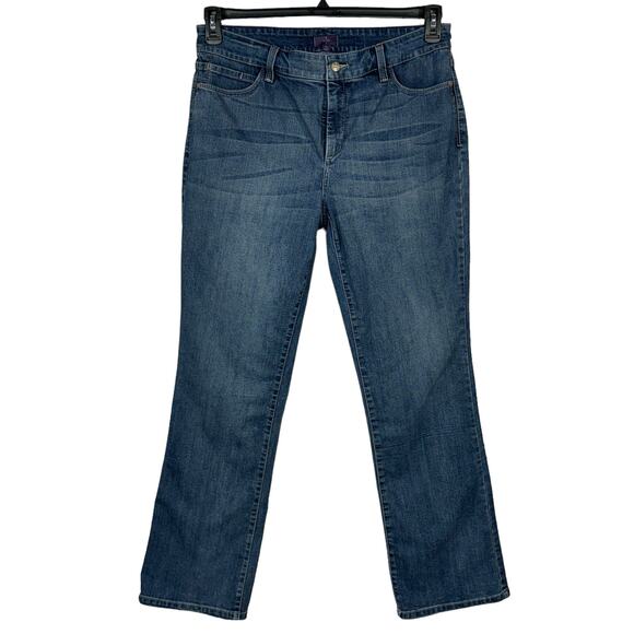 NYDJ SZ 14 Bootcut Jeans Hi-Rise Pocket Medium Wash Stretch Zip-Fly Whisker Blue - Picture 1 of 11
